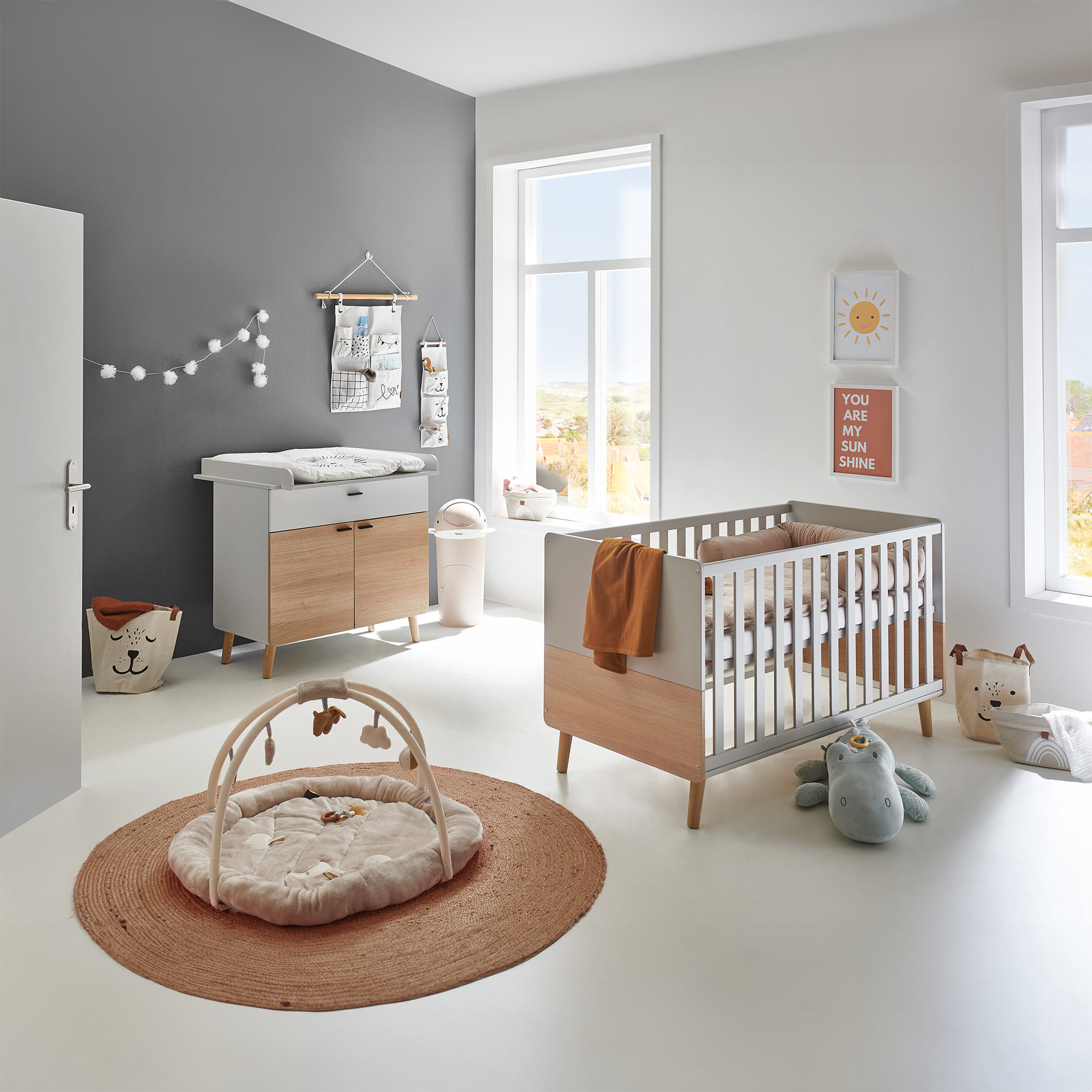 2-teiliges Spar-Set Babyzimmer Lovis mit Kommodenfüßen 85 cm für die schmale Wickelkommode Arthur Berndt Grau 9000000000760 1