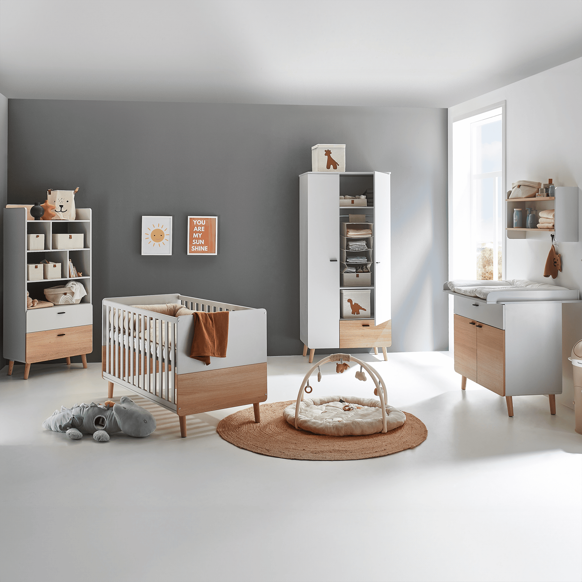 3-teiliges Babyzimmer-Set Lovis mit Kommodenfüßen 88 cm für die schmale Wickelkommode Arthur Berndt Grau 9000000000767 1