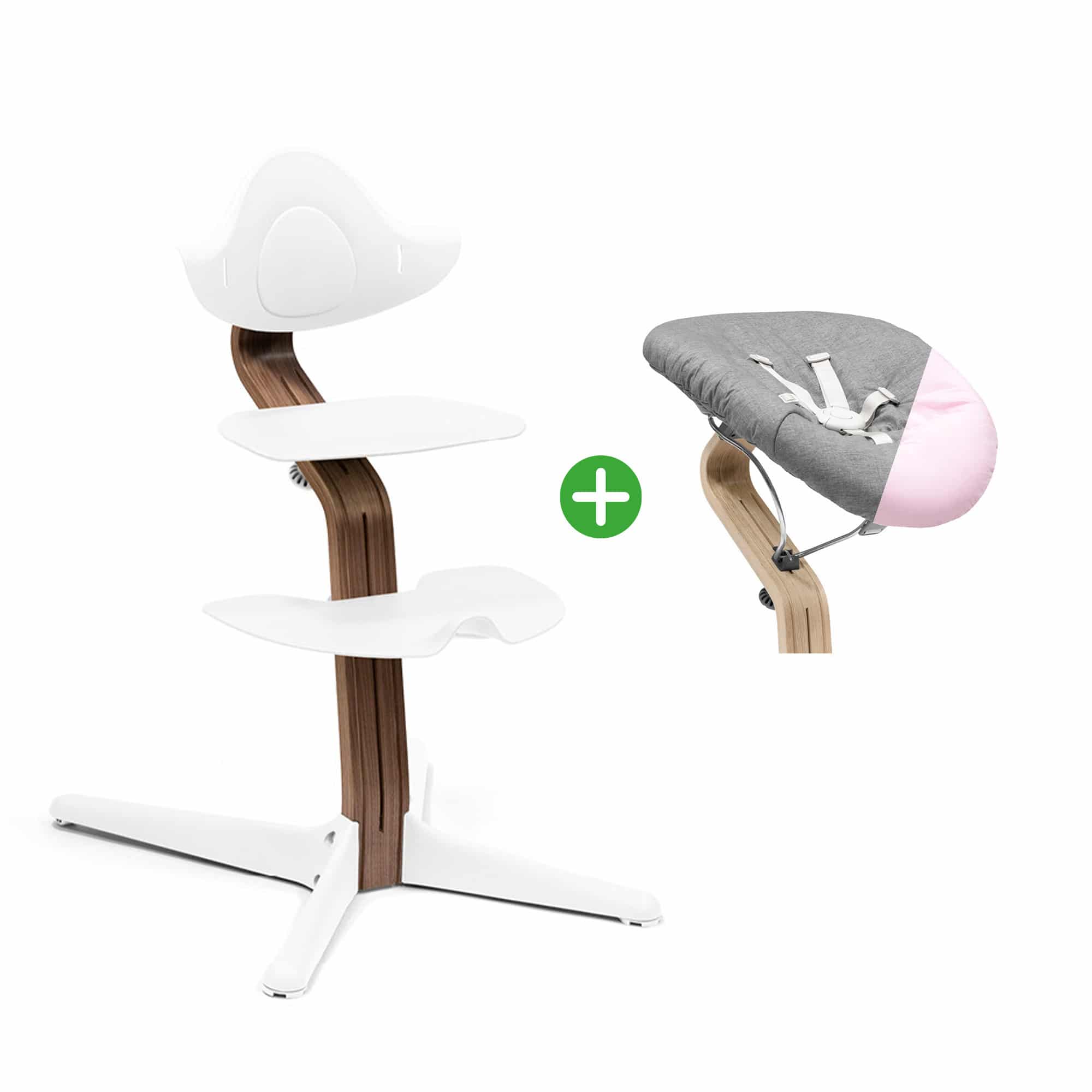 Set Nomi® Hochstuhl Walnut White mit Newborn Set White Grey/Pink STOKKE Pink 9000000000616 1