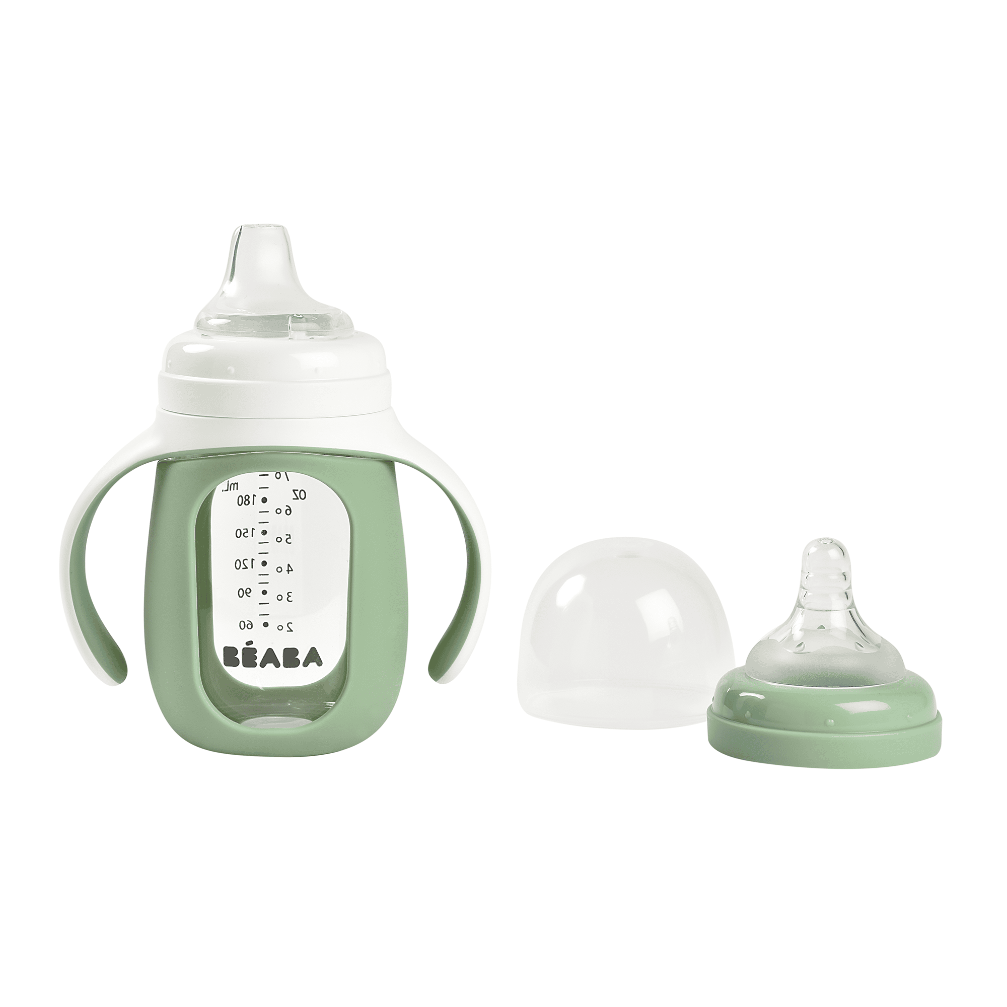 2-in-1 Glas-Trinklernflasche 210ml Salbeigrün BÈABA Grün 2000583041702 1