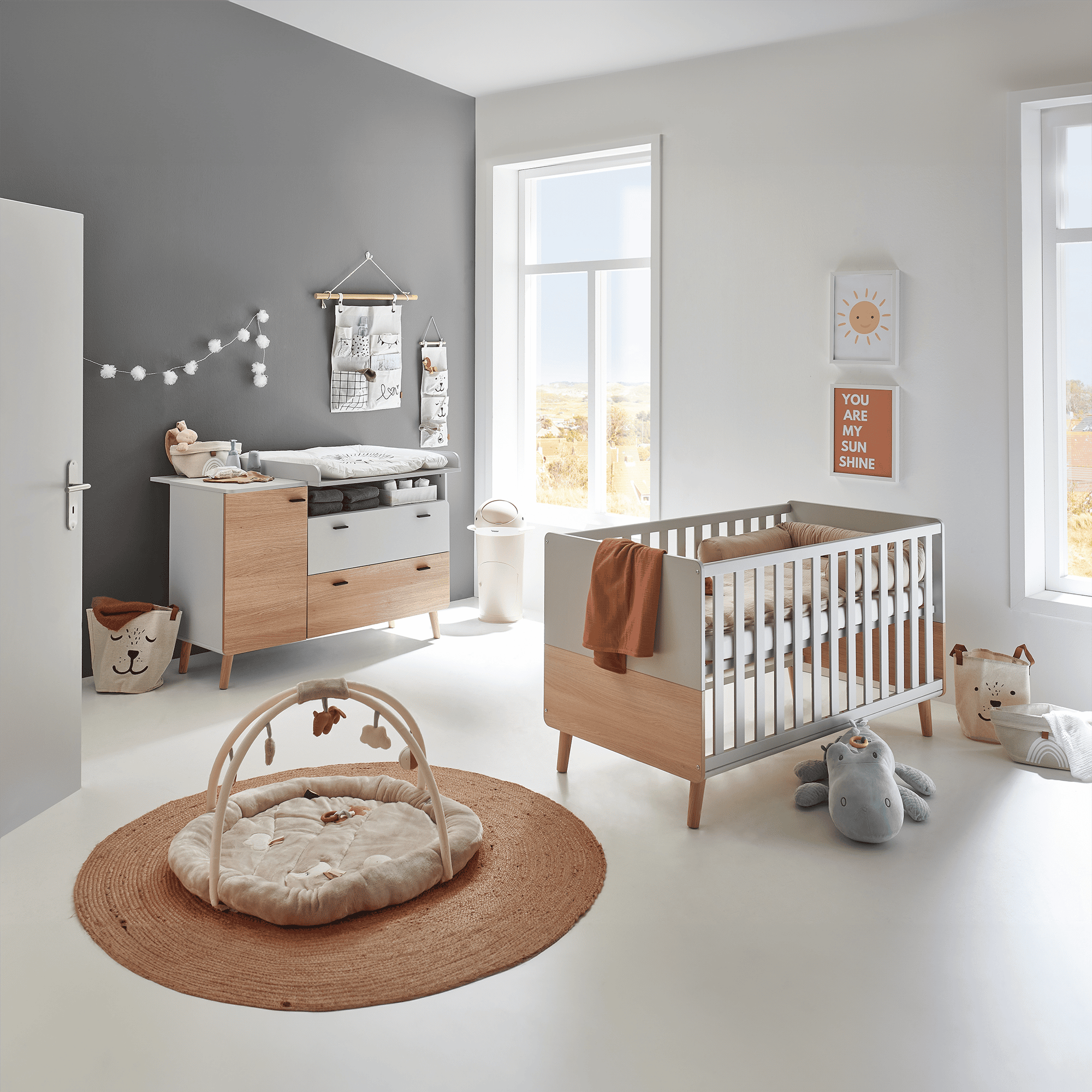 2-teiliges Spar-Set Babyzimmer Lovis mit Kommodenfüßen 88 cm für die breite Wickelkommode Arthur Berndt Grau 9000000000764 1