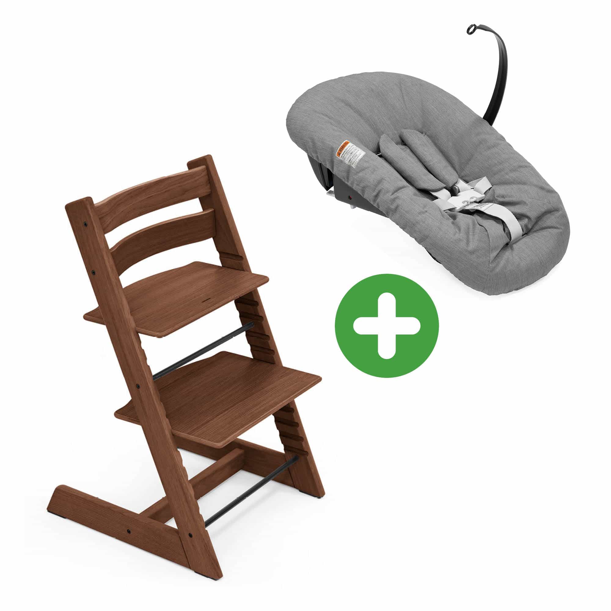 Set Tripp Trapp® Oak Warm Brown mit Newborn Set Deep Grey STOKKE Braun 9000000000802 1