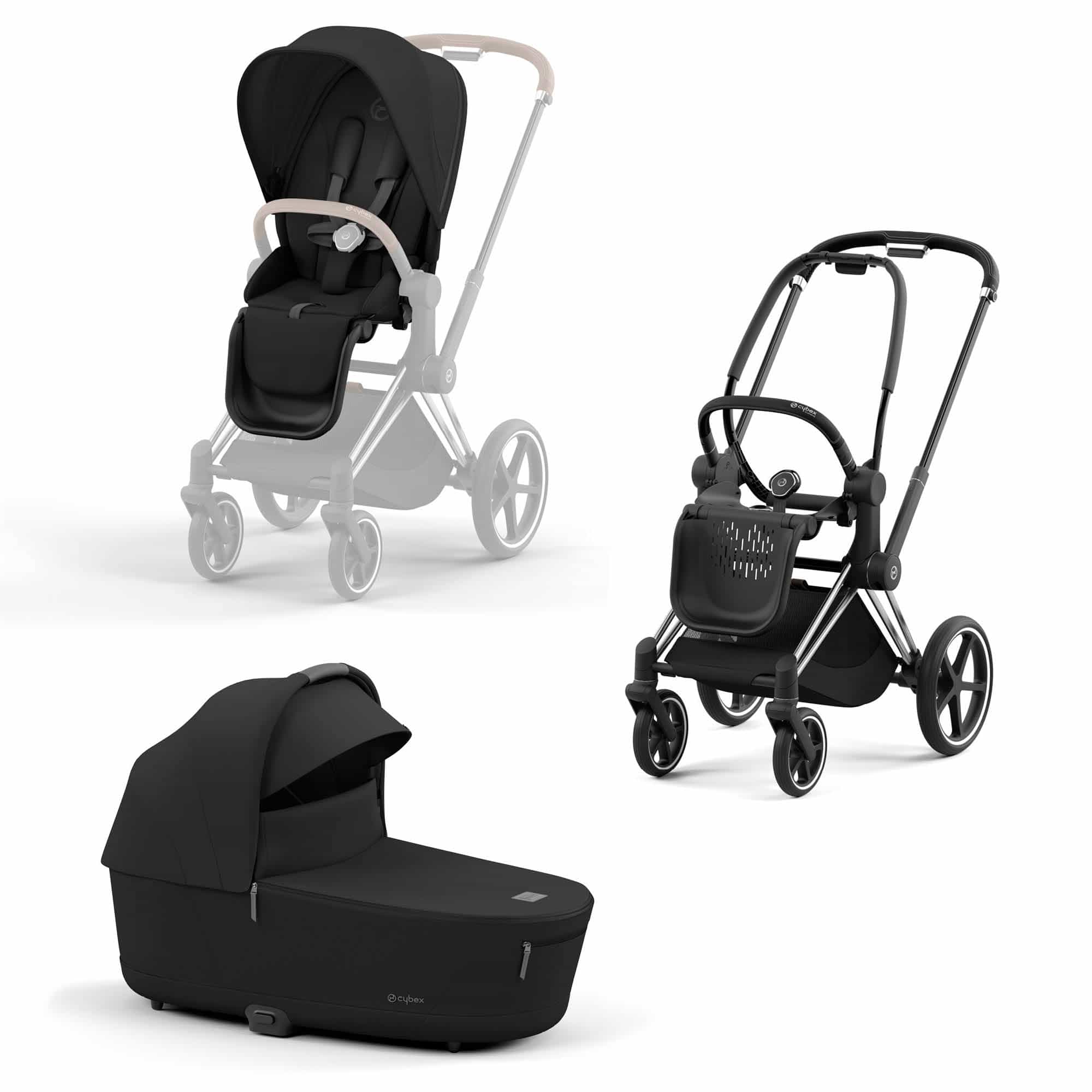 Set Priam Rahmen Chrome Black mit Wanne Lux und Sitzpaket Sepia Black cybex PLATINUM Schwarz 9000000000819 1